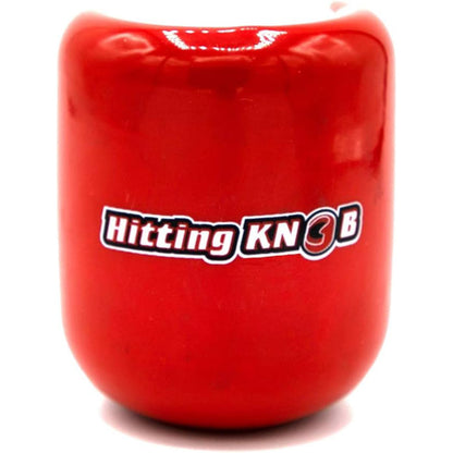 A bright red, cylindrical bat weight from Hitting Knob, featuring “Hitting KNOB” in bold white and black letters. Its glossy surface helps improve bat speed during practice.