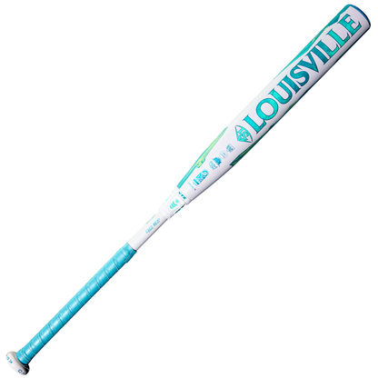 The 2026 Louisville Slugger Kryo (-11) Fastpitch Softball Bat (WBL4134010) features a white and teal design with teal accents and grip, displayed on a white background.