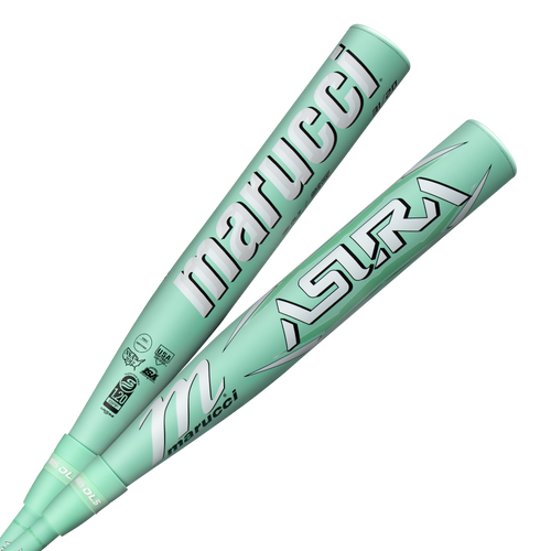 A close-up of the 2025 Marucci ASURA (-11) Fastpitch Softball Bat: MFPAS11 highlights its advanced EVolve composite construction, designed by Marucci for top-tier performance at the plate.
