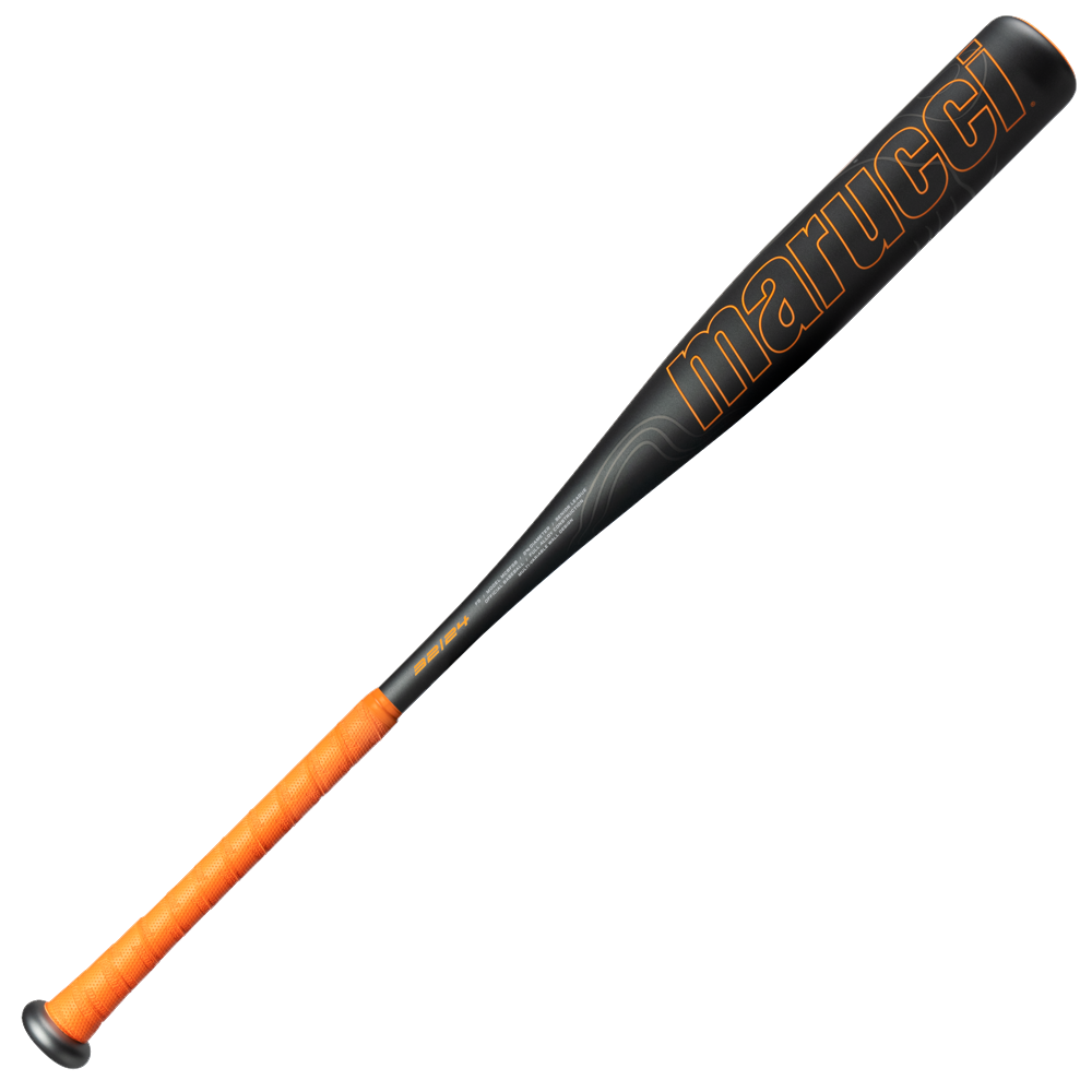 The 2026 Marucci F5 (-8) 2 3/4" USSSA Baseball Bat: MSBF558 showcases the Marucci brand in bold orange on a black barrel, paired with an orange grip around the handle.