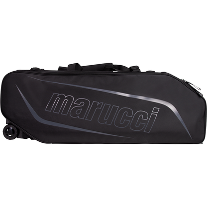 The Marucci XD Wheeled Catcher's Bag: MBXDWB is a spacious black rolling bag designed for easy transport of catchers gear to every game.