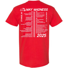 The 2025 NSA May Madness Fastpitch Tournament T-Shirt by DSG Apparel features bold white text on red—ideal for fans and players.