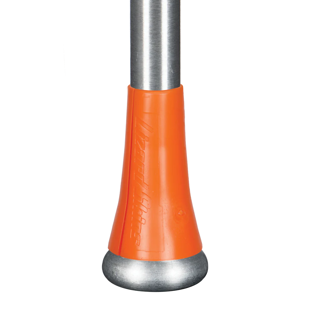 Close-up of the Lizard Skins D3O Bat Taper - Flared (BATD-100), featuring a flared orange grip cover that enhances bat control and reduces vibration, by Lizard Skins.