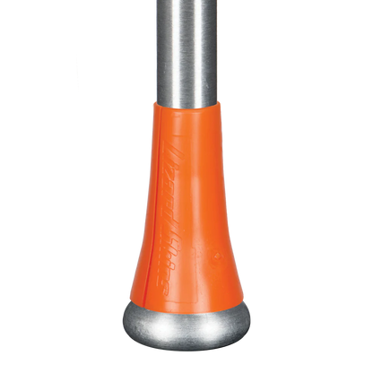 Close-up of the Lizard Skins D3O Bat Taper - Flared (BATD-100), featuring a flared orange grip cover that enhances bat control and reduces vibration, by Lizard Skins.
