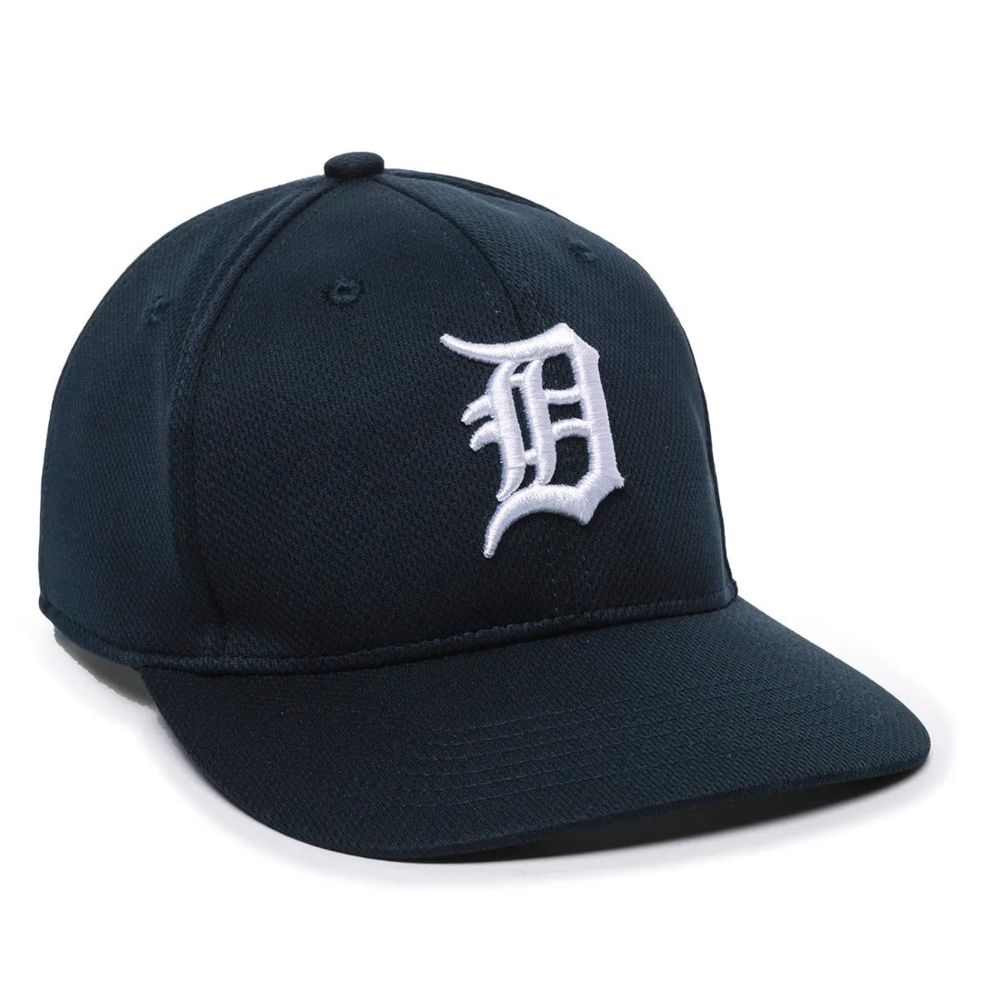 The Outdoor Cap MLB Replica Adjustable Home Baseball Hat (MLB350H) by Outdoor Cap is a dark blue cap with a white embroidered "D" on the front, offering comfortable, adjustable style for any fan.