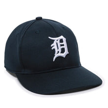 The Markwort Outdoor Cap MLB Replica Adjustable Home Baseball Hat (MLB350H) is a dark navy blue cap with a white, stylized "D" embroidered on the front, a curved brim, visible stitching, and an adjustable fit.