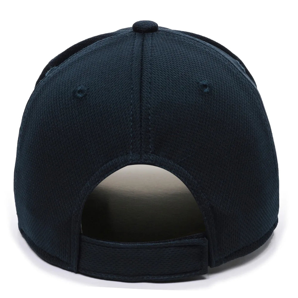 The Outdoor Cap MLB Replica Adjustable Home Baseball Hat (MLB350H) by Outdoor Cap is shown from the back, featuring a fabric strap with hook-and-loop closure, an opening above the strap, and classic MLB-inspired styling.
