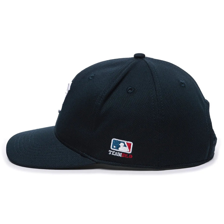 The Outdoor Cap MLB Replica Adjustable Home Baseball Hat (MLB350H) by Outdoor Cap is a black cap with a 3D replica MLB logo on the side and "TEAM MLB" embroidered near the back.