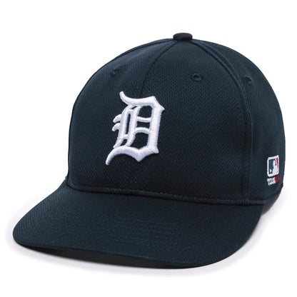 The Markwort Outdoor Cap MLB Replica Adjustable Home Baseball Hat (MLB350H) is a dark navy cap with a white old English-style D on the front and a small 3D MLB logo patch on the side.