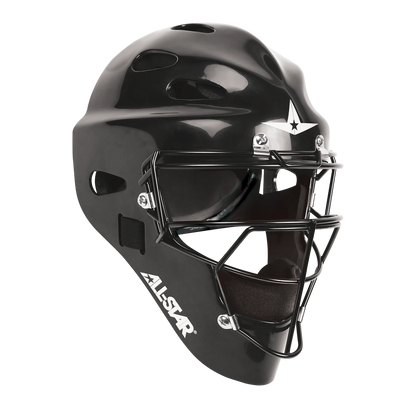 The All Star Future Star Series Catcher's Kit: CK-FS2 includes a black catcher's helmet with metal face guard, ventilation holes, and padded interior for baseball or softball safety—ideal for youth players.