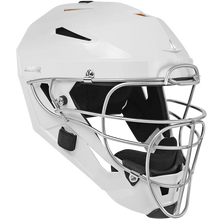 The All Star PHX Paige Halstead MVP Pro Hockey Style Catcher's Helmet (MVP5-PHX) is a white helmet with a metal cage, black interior padding, and side ventilation holes, shown on a plain background.