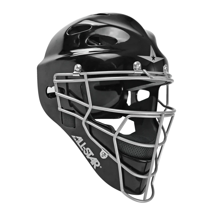 The All Star Heiress Fastpitch Catcher's Kit: CKW-H by All Star includes a black helmet with a metal face mask, ideal for any fastpitch catching kit or catcher set.
