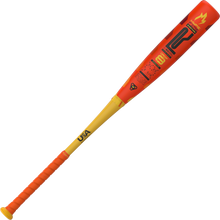 The 2025 Easton Hype Fire (-8) USA Baseball Bat features a red and yellow design, textured grip, USA Baseball logo on the handle, bold barrel graphics with a stylized crown, and the text "CAT.