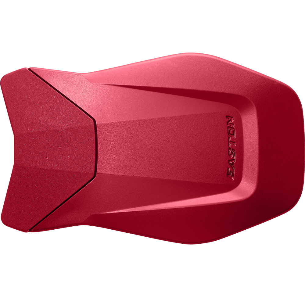 The Easton Multi-Adjust Jaw Guard: MULTIADJG is a red protective attachment that fits most batting helmets, offering added safety and easily attaching for convenience.