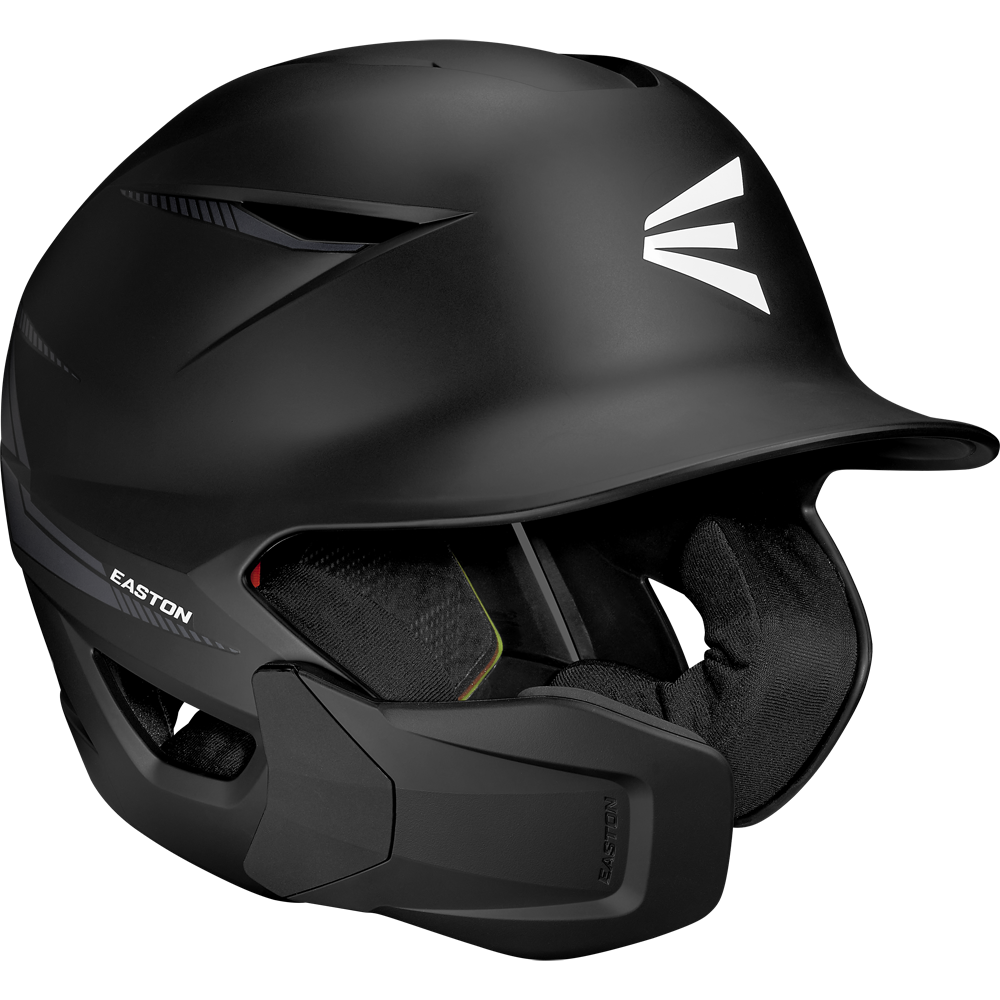 The Easton Multi-Adjust Jaw Guard (MULTIADJG) offers a sleek black design with a white logo, delivering reliable protection on the field.