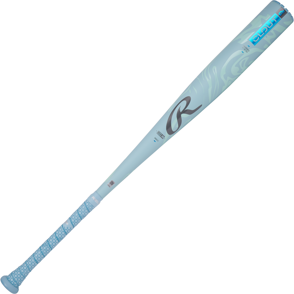 A baseball bat featuring a unique design, inspired by the 2025 Rawlings Clout AI (-3) BBCOR Baseball Bat: RBB5C3 (USED)—an advanced model from Rawlings made for peak performance.