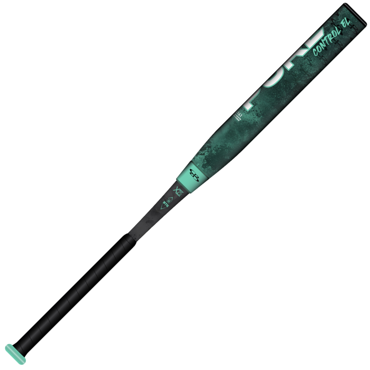 The 2026 BoombahPure Pure12 Teal Control 12" Balanced NSA USSSA Slowpitch Softball Bat (M2B0-6141 TL) features green and black colors, a black grip, teal knob and accents, X25 Barrel Technology, and "CONTROL" printed on the barrel.