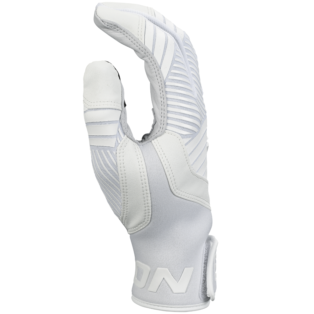 A pair of white Easton Walk Off Ethos Youth Batting Gloves (WO25YBG) by Easton is displayed against a white background.