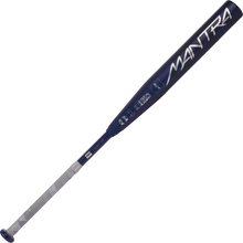 The 2025 Rawlings Mantra (-10) Fastpitch Softball Bat: RFP4M10 (DEMO) stands out with its eye-catching silver and blue design.