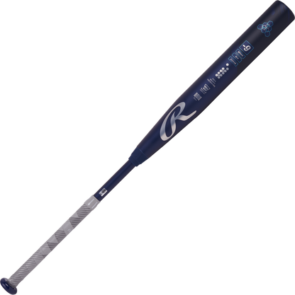 The 2025 Rawlings Mantra (-9) Fastpitch Softball Bat: RFP4M9 (DEMO) features a silver handle and In/Tense Carbon Composite construction for powerful performance.