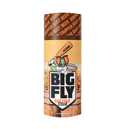 The All Star Big Fly Bat Tack Stick (BFST1) has root beer-themed packaging with "RIPPER ROOT BEER" text and a cartoon fly holding a bat, highlighting its All-Star bat grip performance.