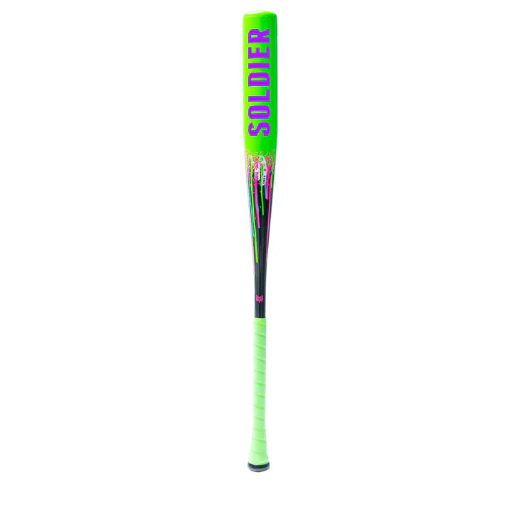 The Soldier Sports 2026 Soldier Tank2 (-3) BBCOR Baseball Bat: BB-1-26 features power alloy technology for a light swing weight and comes in a green and black design.
