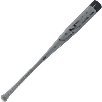 The 2024 Victus Vandal Lev3 (-3) BBCOR Baseball Bat: VCBV3 (USED) features a gray metal design, large "Victus" branding near the barrel, and a wrapped grip handle to boost your swing speed.