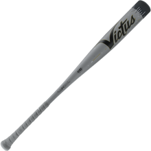 The 2024 Victus Vandal Lev3 (-3) BBCOR Baseball Bat (VCBV3, USED) by Victus features a grip-wrapped handle, gray finish with black and gold accents, and a barrel-end logo—engineered for improved swing speed.