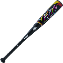 The 2024 Victus Vibe JBB (-10) USSSA Baseball Bat (VJBBVIB) features a black one-piece aluminum build with colorful barrel accents, bold Victus branding, and the Vibe model name near the handle—perfect for standing out on any field.
