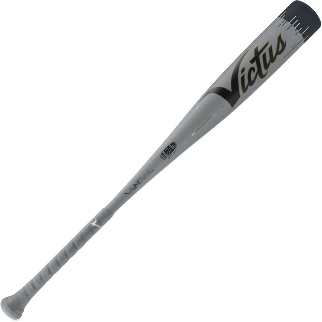 The 2024 Victus Vandal Lev3 (-5) 2 3/4" USSSA Baseball Bat: VSBV35-DM (USED) features a sleek silver and black Senior League design with the Victus brand name on the barrel and a textured grip for comfort.