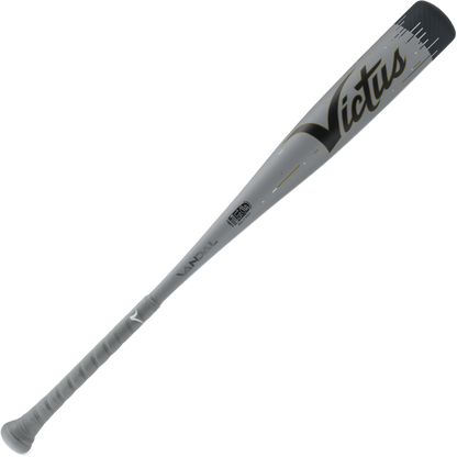 The 2024 Victus Vandal Lev3 (-5) 2 3/4" USSSA Baseball Bat: VSBV35-DM (USED) features a sleek silver and black Senior League design with the Victus brand name on the barrel and a textured grip for comfort.