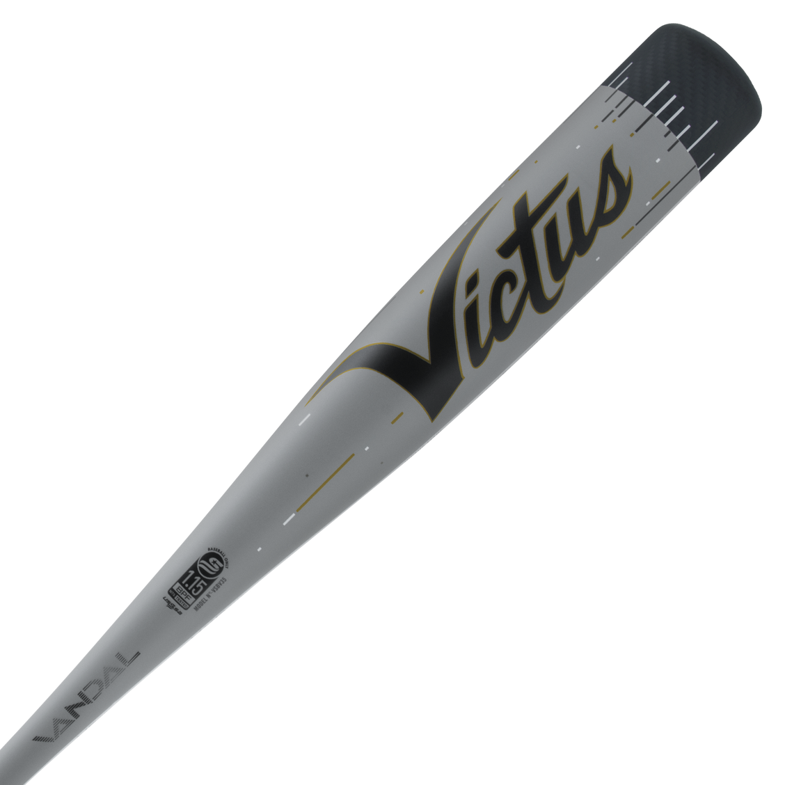 A close-up of the 2024 Victus Vandal Lev3 (-5) 2 3/4" USSSA Baseball Bat: VSBV35-DM (USED), a high-performance bat for Senior League players by Victus.