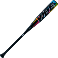 The 2024 Victus Vibe (-8) 2 3/4" USSSA Baseball Bat: VSBVIB8 is a USSSA-certified, one-piece aluminum bat with a black barrel, bold colorful "VIBE" letters, and a black grip handle.