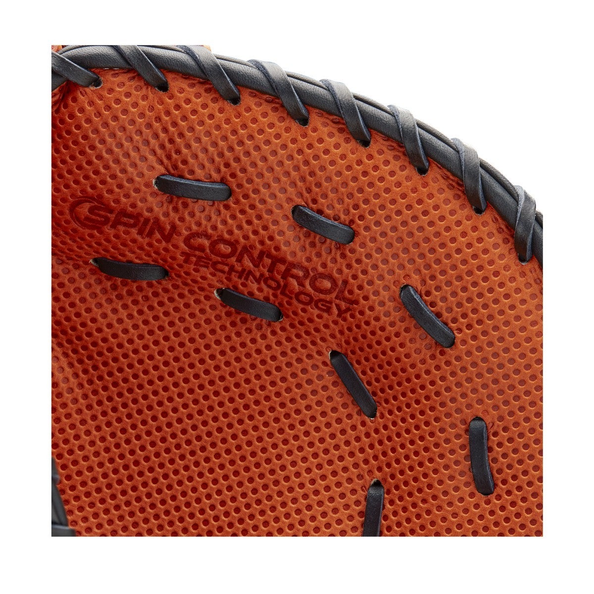 Close-up of the Wilson A2000 SC1620SS 12.5" SuperSkin Baseball First Base Mitt (WBW100123125) featuring black lacing and embossed SpinControl Technology on the textured leather interior.