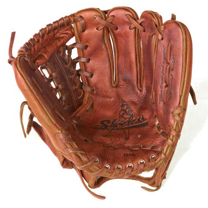 The Shoeless Joe 11.5" Baseball Glove: 1150MT is an infield glove from Shoeless Joe, featuring visible stitching and laces. The open palm displays the brand logo along with printed text.