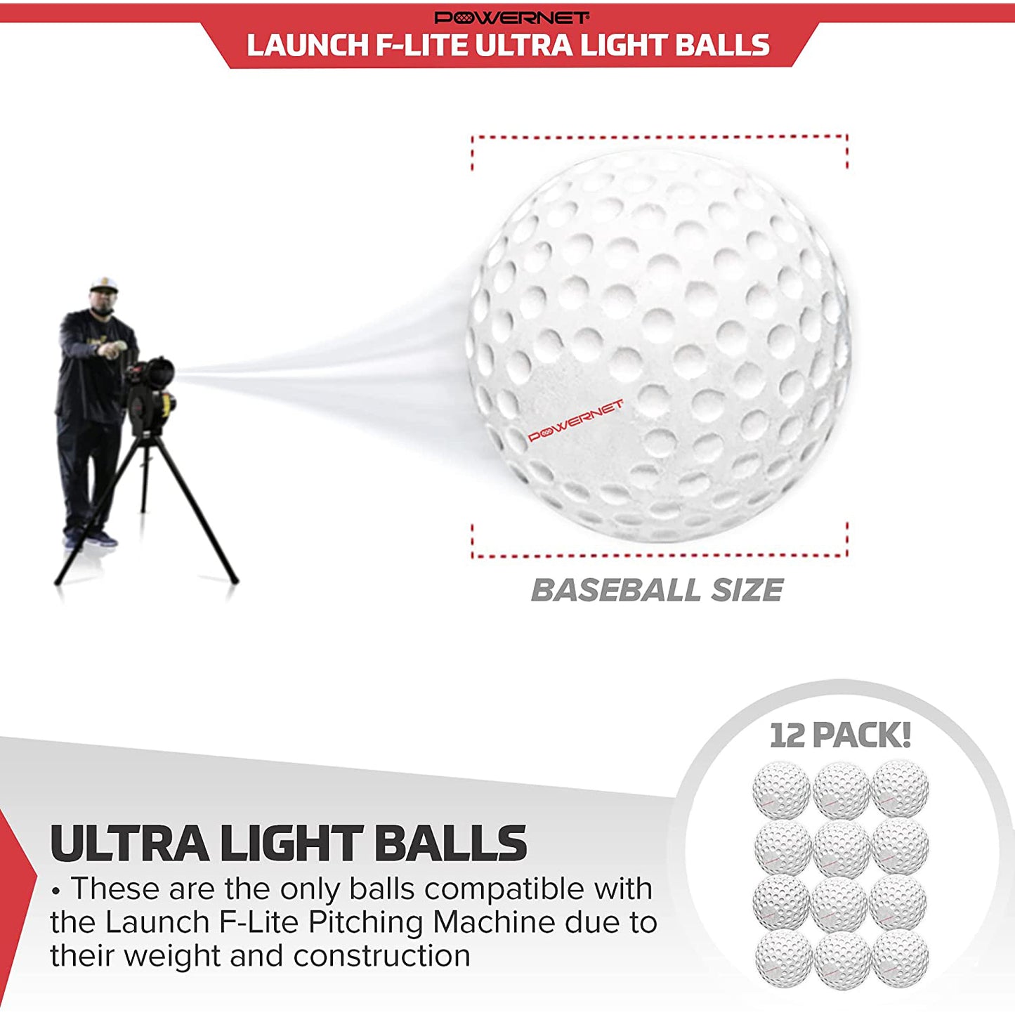 A man sprays PowerNet Launch F-Lite Pitching Machine Baseballs (1194-1) by PowerNet, similar to prepping practice baseballs for batting or maintaining pitching machine balls for top performance.