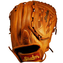 The Shoeless Joe 12" Baseball Glove: 1200BW is a tan glove crafted from premium Steerhide leather, featuring detailed stitching and the Shoeless Joe brand name on the glove and wrist strap.