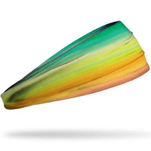 The Junk Citrus Headband by Junk features a vibrant rainbow pattern and is made from moisture-wicking technical t-shirt fabric, making it an ideal athletic headband for active days.