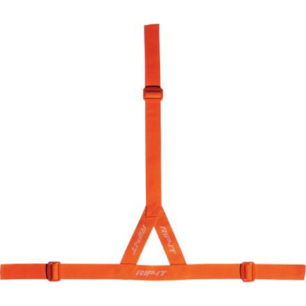 The Rip It Ponytail Strap for Defense Softball Fielder's Mask (DGSTRAP) features an orange adjustable harness with two horizontal straps and a ponytail opening, offering comfortable and secure sports use.