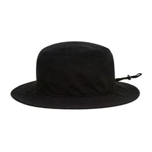 The Pacific Headwear NSA Flag Series Bucket Hat: 1944B is a plain black boonie hat with a wide brim for sun protection and an adjustable back strap, shown against a white background.