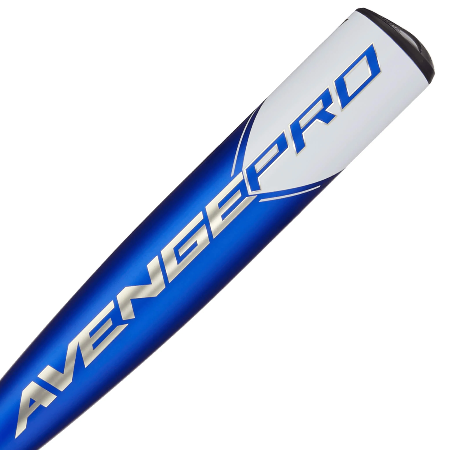 A close-up of a blue and white 2023 AXE Avenge Pro (-5) 2 5/8" USSSA Baseball Bat: L199K (USED) with "AVENGEPRO" in bold, stylized lettering along the side.