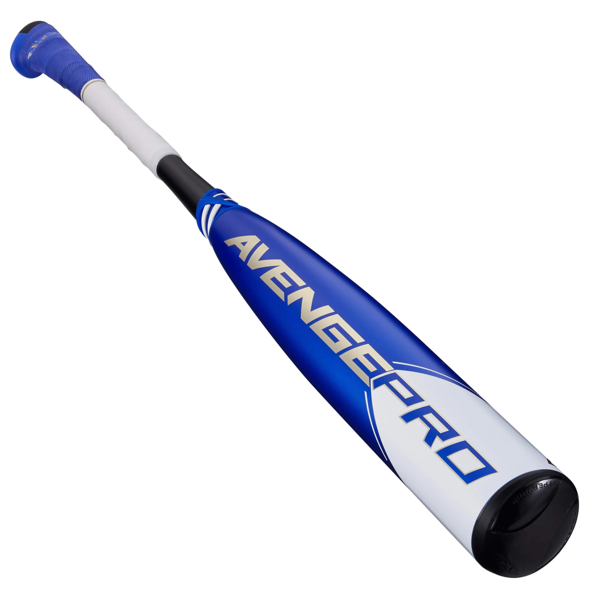 A blue and white 2023 AXE Avenge Pro (-5) 2 5/8" USSSA Baseball Bat: L199K (USED) featuring a 3-piece composite design.