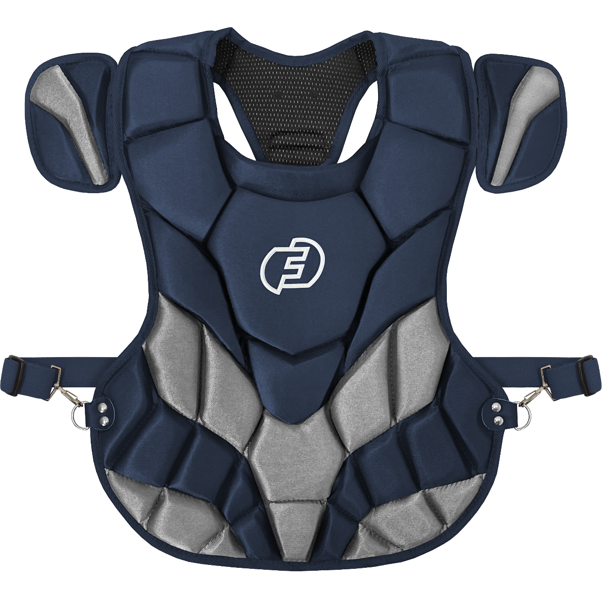 The Force3 NOCSAE Certified Catcher's Chest Protector with DuPont Kevlar (BC11) offers superior safety and comfort in blue and grey.