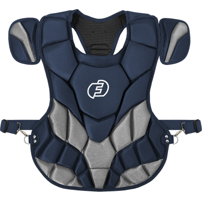 The Force3 NOCSAE Certified Catcher's Chest Protector with DuPont Kevlar (BC11) offers superior safety and comfort in blue and grey.
