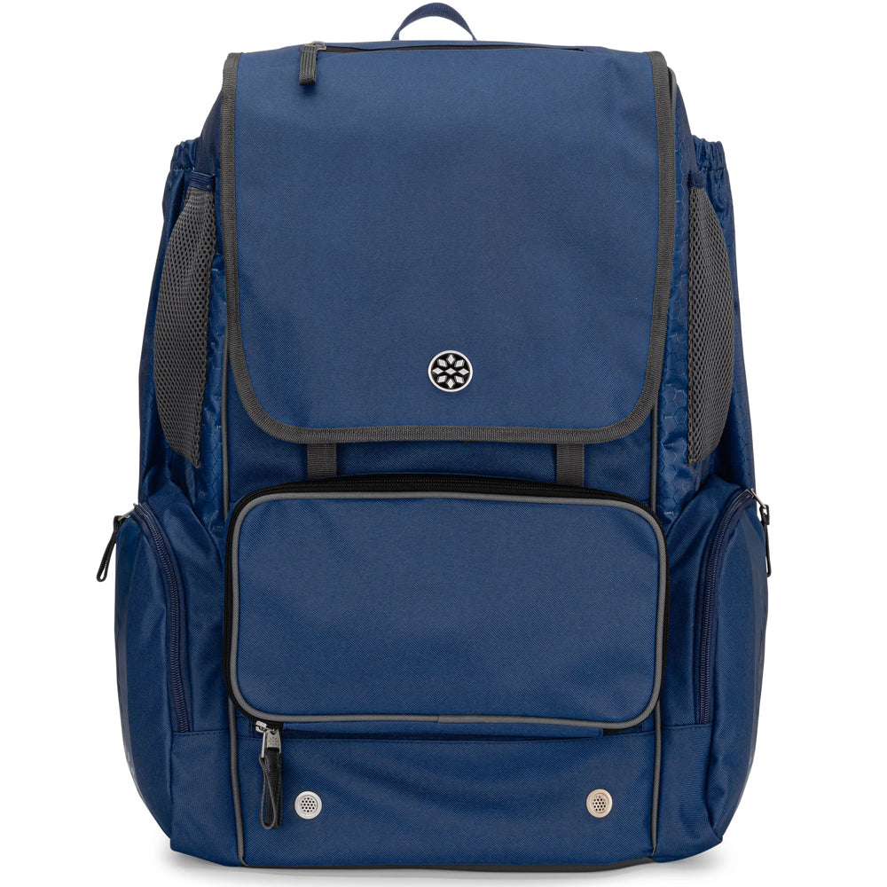 The Rip It Softball Tournament 2 Backpack (2TOURN) by Rip It is a blue, customizable softball bag with a front flap, large zippered pocket, two side mesh pockets, and small circular logo—perfect for organizing your gear on and off the field.