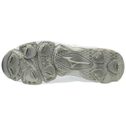 A close-up of the Mizuno 9-Spike Swift 6 Women's Low Metal Fastpitch Softball Cleats (320588).