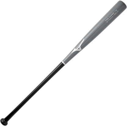A black and silver Mizuno Pro Fungo 35" Wood Training Bat (340627) by Mizuno, made for infield training, is displayed against a plain white background.