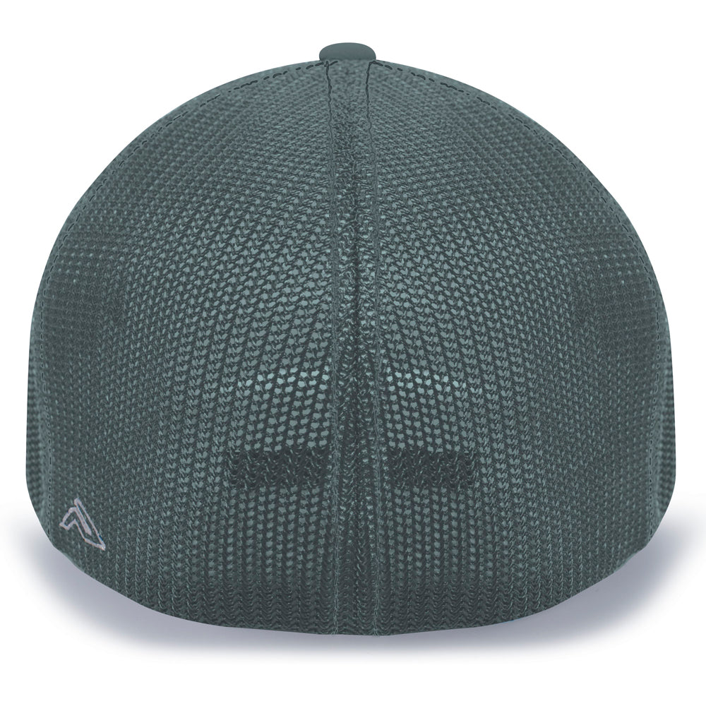 The image shows the back of a dark green Pacific Headwear NSA Flag Series Flex Fit Hat: 404M, featuring textured stitching and a small white 3D Outline Logo on the lower left side.
