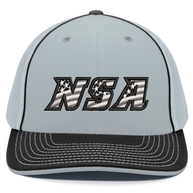 NSA Flag Series Silver Flex Fit Hat: 404M-SVBK-BK