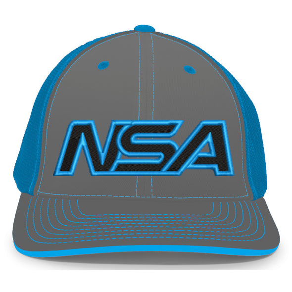 NSA Outline Series Neon Blue Flex Fit Hat: 404M-NBGR